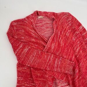 Skies Are Blue Red‎ White Marled Knit Open Front Cardigan Sweater Women's XS